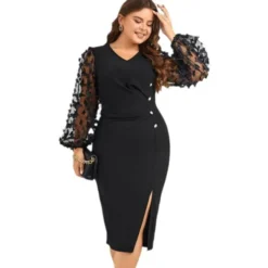 Women V-neck Puff Long-sleeved Loose Slit Dress 13 Women V-neck Puff Long-sleeved Loose Slit Dress -Plus Size Dresses Shop dca5cd910e5671ee