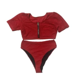 Plus Size Women Solid Zip Half Sleeve Bikini Swimwear -Plus Size Dresses Shop dca85e55b37d78b5