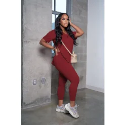 Plus Size Solid Color Slit V-Neck Two-Piece Set -Plus Size Dresses Shop dcc253457696cba7