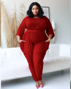 Autumn/Winter Solid Color Half Sleeve Round Neck Casual Home Ladies Jumpsuit -Plus Size Dresses Shop dd06fa5a74ec1553