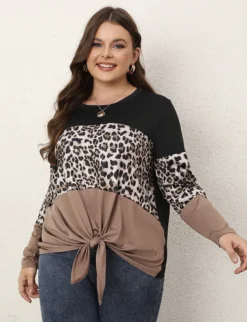 Plus Size Women's Loose Comfortable Leopard Print Long Sleeve Tops -Plus Size Dresses Shop dd1c0021fbe6b70c