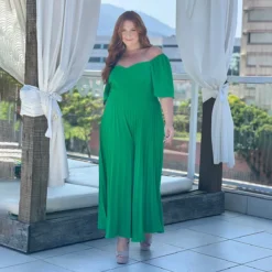 Plus Size Women Summer Loose V Neck Pleated Wide Leg Jumpsuit -Plus Size Dresses Shop dd8cfad422260ea6