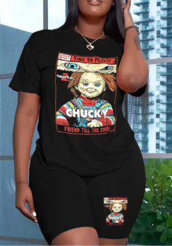 Plus Size Women Round Neck Short Sleeve Printed T-Shirt And Shorts Two-piece Set -Plus Size Dresses Shop dd9abb88a2ce1785