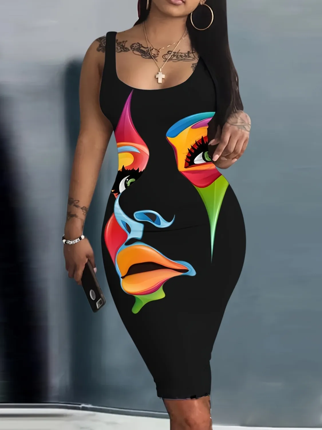 Sling Printed Fashion Plus Size Bodycon Dress 6 Sling Printed Fashion Plus Size Bodycon Dress - Image 4