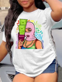 Plus Size Women's Top Cartoon Printing T-shirt -Plus Size Dresses Shop ddda5ccad045a688