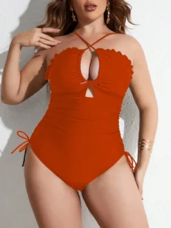 Sexy Solid Color Straps Plus Size One Piece Swimsuit -Plus Size Dresses Shop de5dfed0f58c3465