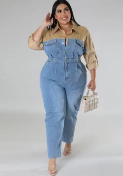Plus Size Women's Denim Contrast Jumpsuit -Plus Size Dresses Shop dedbb96600f140b7