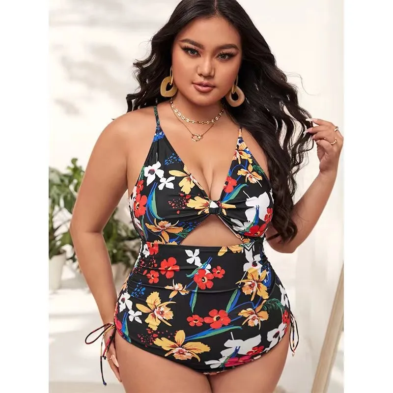 Plus Size Print Push Up Hollow Tight Fitting One Piece Women's Swimsuit 4 Plus Size Print Push Up Hollow Tight Fitting One Piece Women's Swimsuit - Image 2