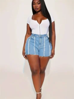 Plus Size Women Summer Tassel Stretch Denim Shorts -Plus Size Dresses Shop df7f02be025c0442