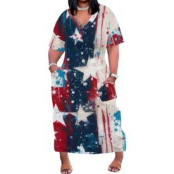 Women's Printed V-Neck Short-Sleeved Loose Pocket Dress -Plus Size Dresses Shop dfcc893c23b7ca3f