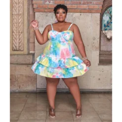 Plus Size Women Summer Straps Tie Dye Ruffles Dress -Plus Size Dresses Shop e0d19d45be68364f