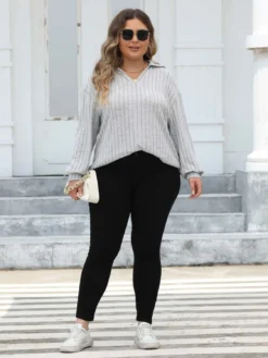 Women's Tops Plus Size Women's Turndown Collar Knitting Shirt Ribbed Basic Casual T-Shirt -Plus Size Dresses Shop e123959cefa4a902