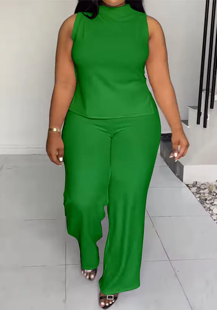 Summer Plus Size Women's Solid Color Casual Sleeveless Two Pants Set 4 Summer Plus Size Women's Solid Color Casual Sleeveless Two Pants Set - Image 2
