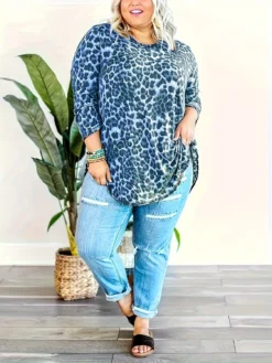 Printed Long Sleeve Plus Size Loose Top -Plus Size Dresses Shop e13cb37b08e1fbbf