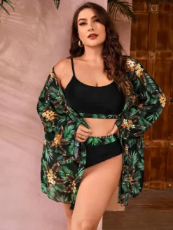 Plus Size Women Printed Mesh Beach Swimwear Three-Piece 14 Plus Size Women Printed Mesh Beach Swimwear Three-Piece -Plus Size Dresses Shop e1f7e20b56202327