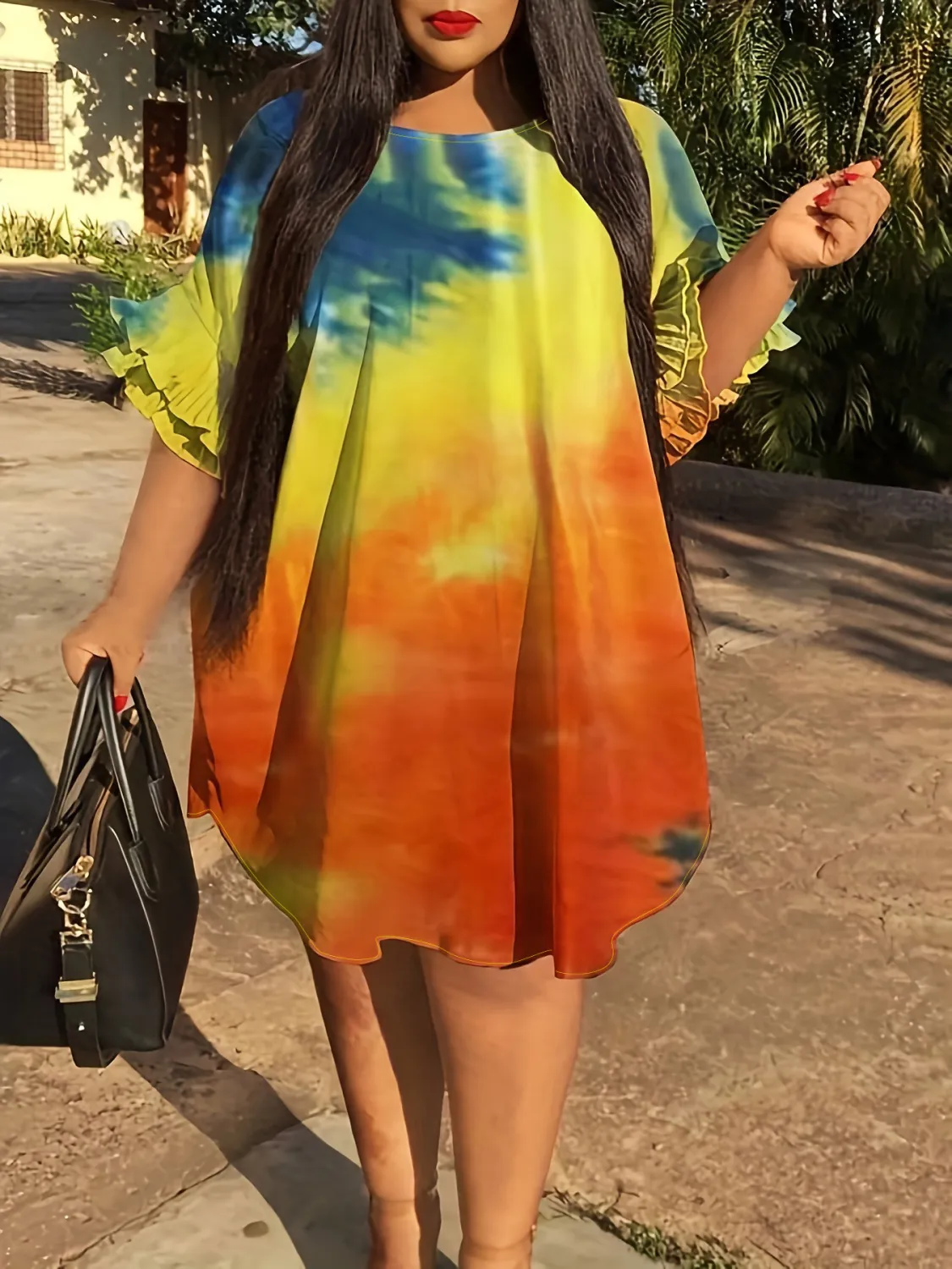 Tie Dye Printed Ruffle Short Sleeve Plus Size Dress 3 Tie Dye Printed Ruffle Short Sleeve Plus Size Dress