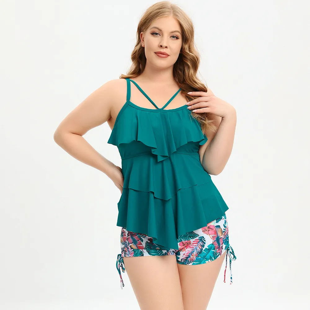 Plus Size Swimsuit Women'S Ruffle Two Pieces Swimming Top And Shorts Two Piece Set 19 Plus Size Swimsuit Women'S Ruffle Two Pieces Swimming Top And Shorts Two Piece Set - Image 17