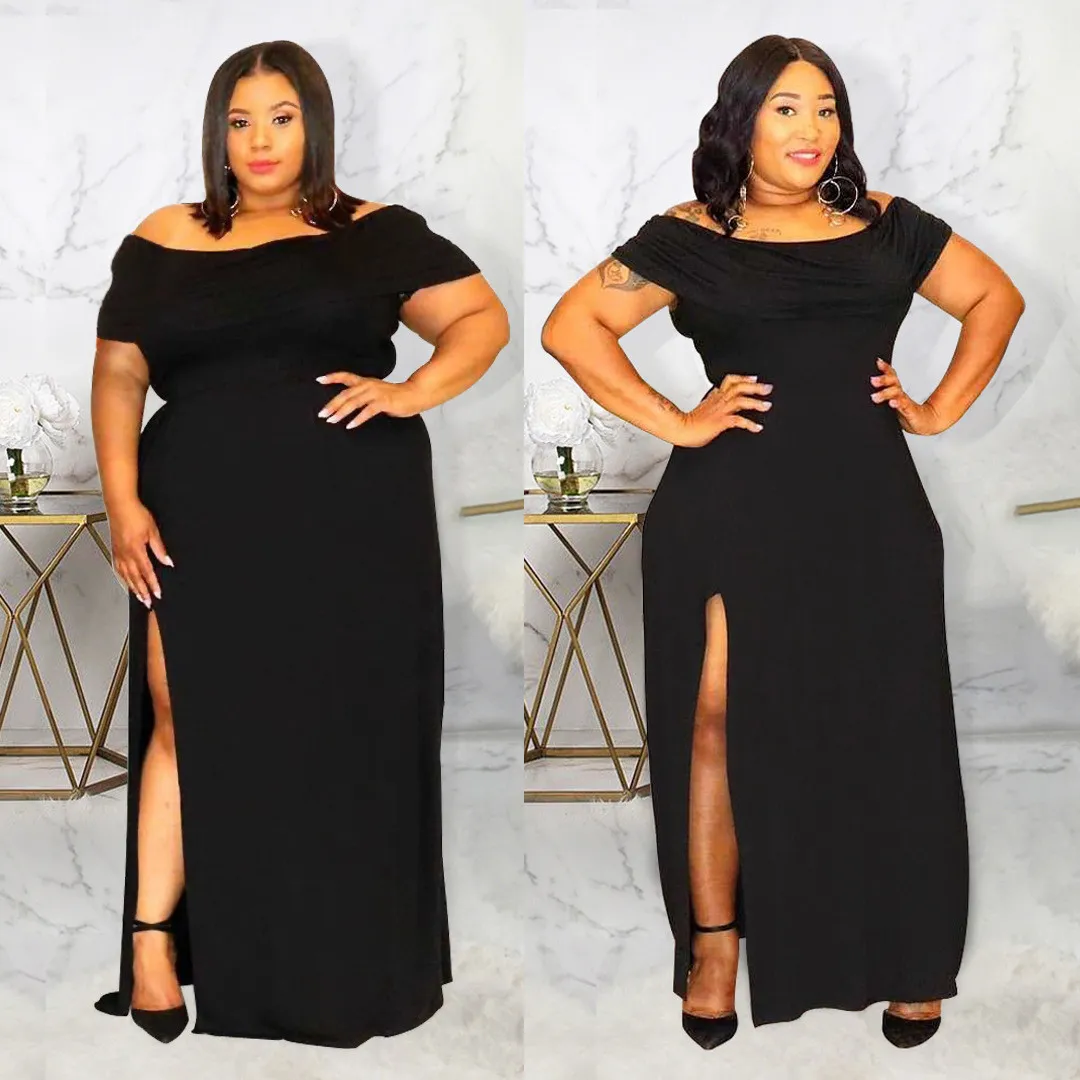 Plus Size Summer Black Dress Chic Premium Off Shoulder Sexy Slit Dress 9 Plus Size Summer Black Dress Chic Premium Off Shoulder Sexy Slit Dress - Image 7