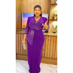 Plus Size Africa Women Irregular Beaded Beaded V-Neck Dress -Plus Size Dresses Shop e34db63aa8b0983d