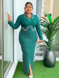 Africa Plus Size Women's Beaded V-Neck Bodycon Chic Elegant Dress 33 Africa Plus Size Women's Beaded V-Neck Bodycon Chic Elegant Dress -Plus Size Dresses Shop e352a459c2879a37