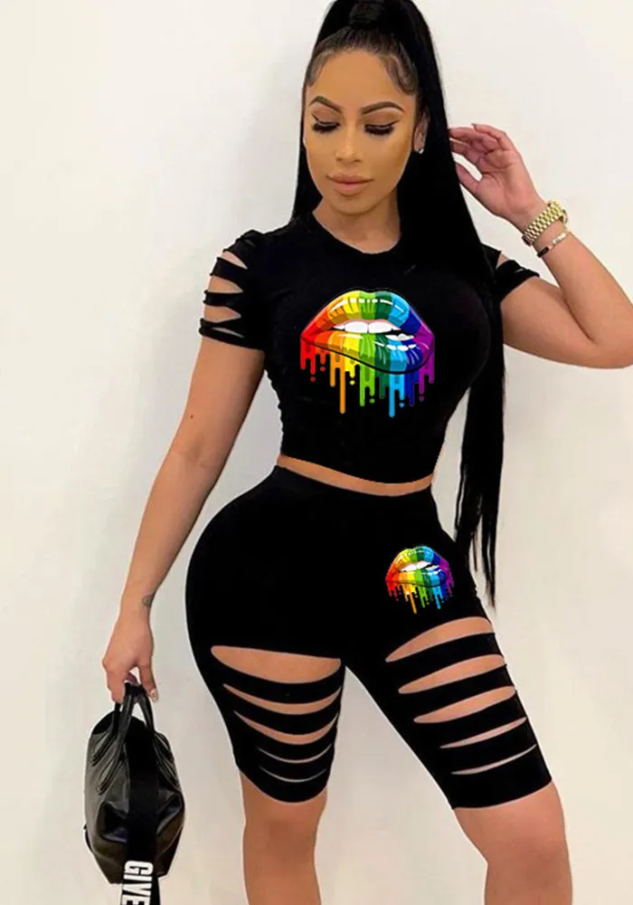 Plus Size Women Summer Print Short Sleeve Top And Short Two-Piece Set 3 Plus Size Women Summer Print Short Sleeve Top And Short Two-Piece Set