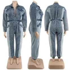 Plus Size Women Denim Wash Color Block Casual Jumpsuit -Plus Size Dresses Shop e3810ffb956f38fd