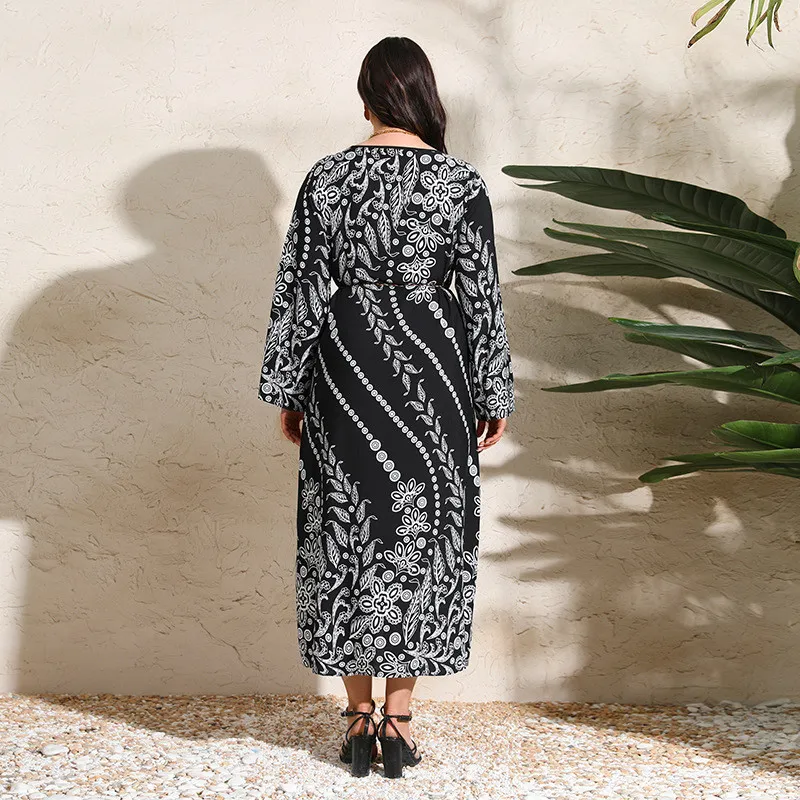 Chic Elegant Printed Loose Long Sleeve Plus Size Dress 4 Chic Elegant Printed Loose Long Sleeve Plus Size Dress - Image 2
