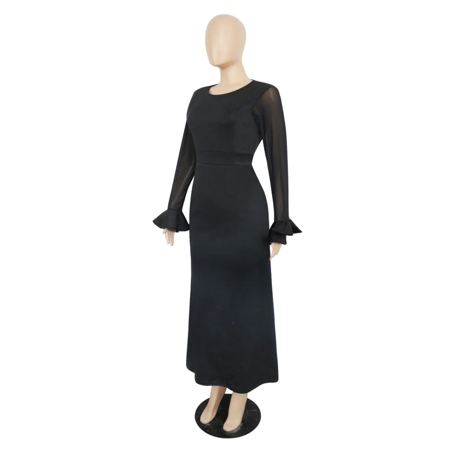 Women's Round Neck Long Sleeve Mesh Patchwork Maxi Dress Solid Plus Size Dress 21 Women's Round Neck Long Sleeve Mesh Patchwork Maxi Dress Solid Plus Size Dress - Image 19