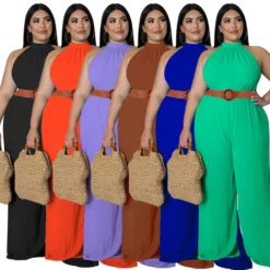 Plus Size Women's Casual Solid Color Belted Jumpsuit -Plus Size Dresses Shop e3e4a2f3decd9af9