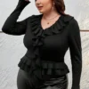 Plus Size Women Crop Ruffle Long Sleeve T-Shirt -Plus Size Dresses Shop e3e5f845d05c82fb