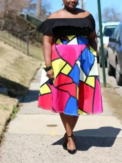 Printed Colorblock Plus Size Skirt -Plus Size Dresses Shop e3e8e7e753f97901