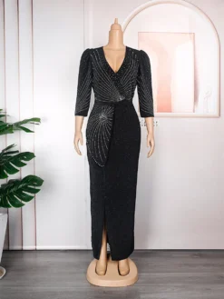 Plus Size Africa Women Irregular Beaded Beaded V-Neck Dress -Plus Size Dresses Shop e49bbdb4482b2d3b