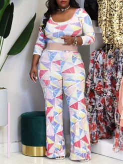 Geometric Print Plus Size Jumpsuit -Plus Size Dresses Shop e4a3fe1e71d1ad06