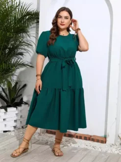 Summer Solid Color Short Sleeve Casual Women's Plus Size Dress -Plus Size Dresses Shop e4adc5195f809e68