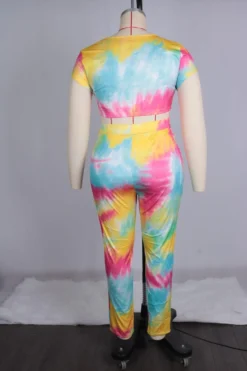 Plus Size Women Tie Dye Gradient Print Lace Up Sexy Crop Top+ Pant Two Piece -Plus Size Dresses Shop e4ff526ddf816ba9