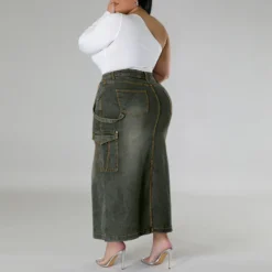 Plus Size Women Denim Strap Slit Skirt -Plus Size Dresses Shop e5900153bfd9ae75