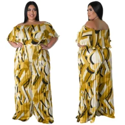 Women Print Off Shoulder Backless Pleated Loose Jumpsuit -Plus Size Dresses Shop e64718632d61253d