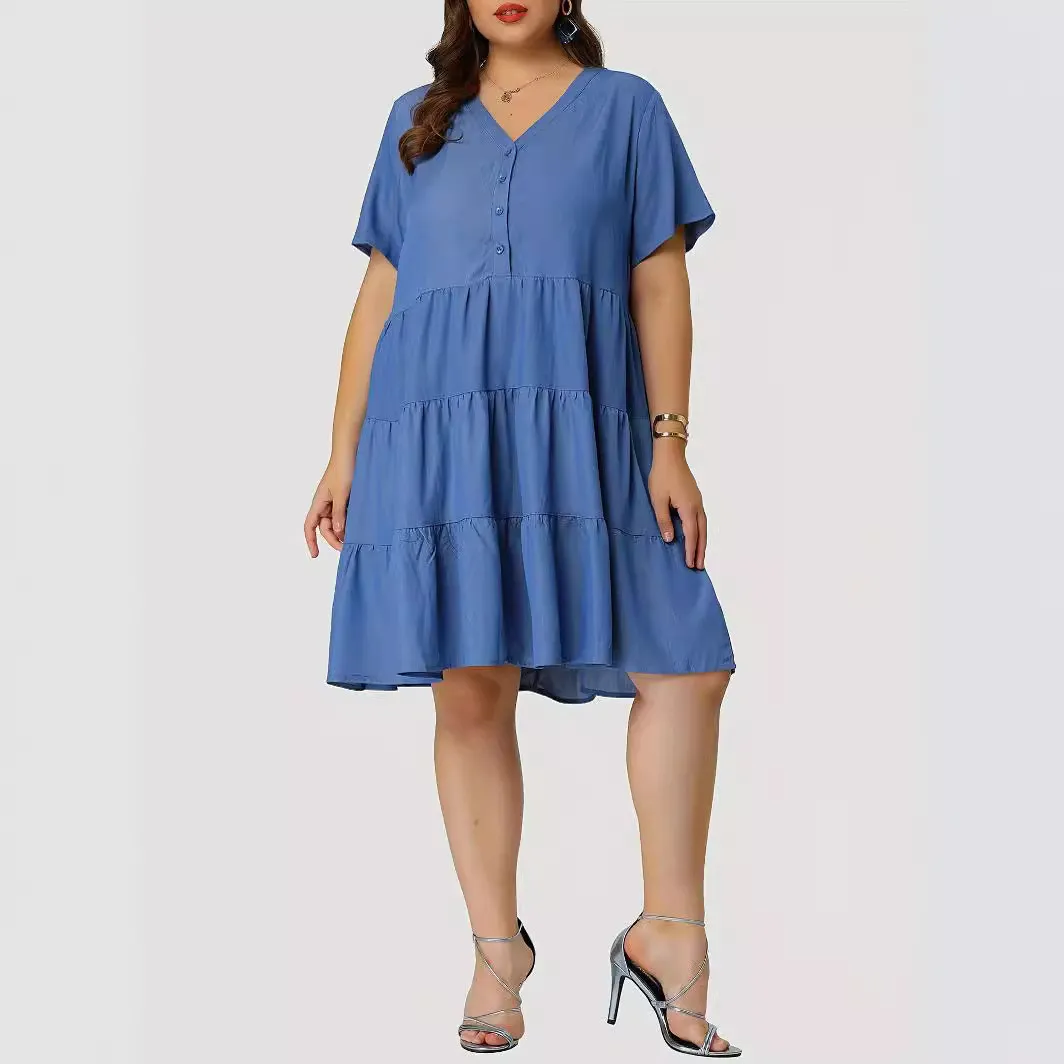 Plus Size Women Short Sleeve Multi-Layer Dress 7 Plus Size Women Short Sleeve Multi-Layer Dress - Image 5