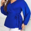 Plus Size Women Autumn V-neck Lace-up Long Sleeve Shirt -Plus Size Dresses Shop e6b180ed5017bbaf