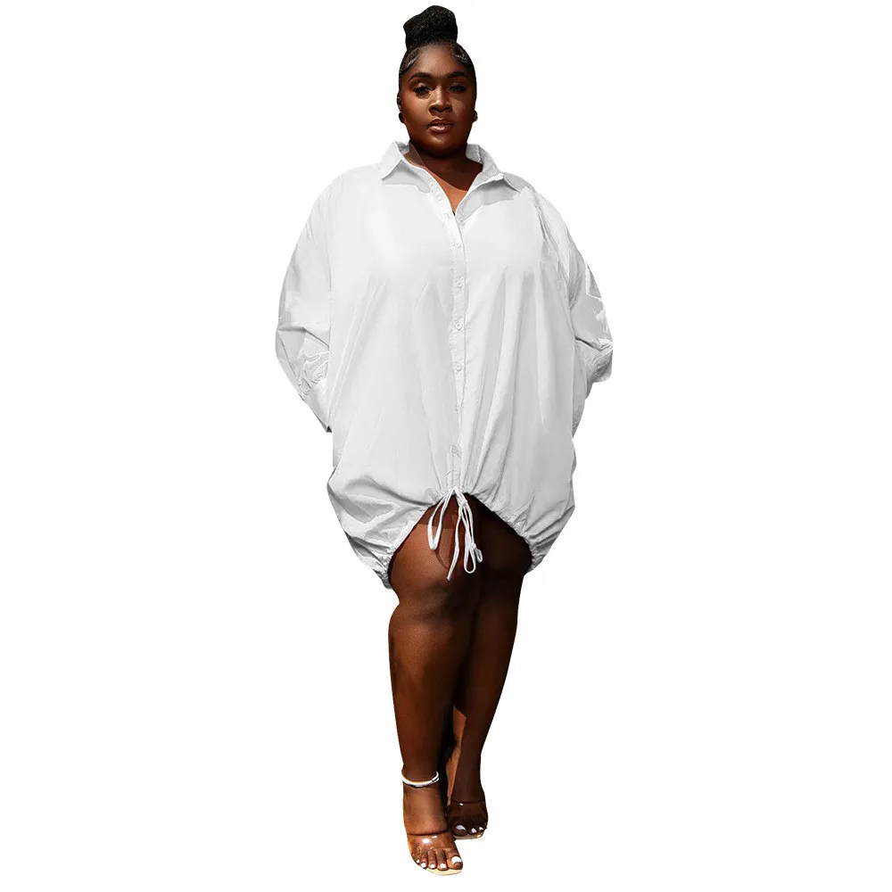 Solid Long Sleeve Loose Drawstring Shirt Plus Size Dress 7 Solid Long Sleeve Loose Drawstring Shirt Plus Size Dress - Image 5