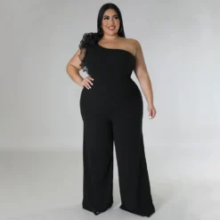 Plus Size Ladies One Shoulder Mesh Wide Leg Pants -Plus Size Dresses Shop e70cbaee065bdc1d