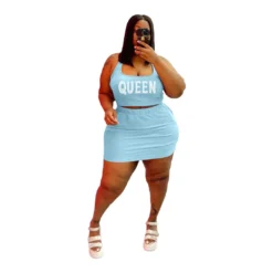 Plus Size Women'S Fashion Beaded Solid Sleeveless Tank Top And Skirt Two-Piece Set -Plus Size Dresses Shop e710b31a8220bf20