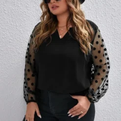 Plus Size Women's Autumn And Winter Mesh Patchwork Tops