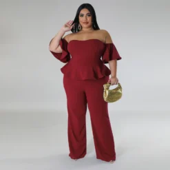 Women'S Sexy Off-Shoulder Short-Sleeve Wide-Leg Jumpsuit -Plus Size Dresses Shop e790c61e493027eb