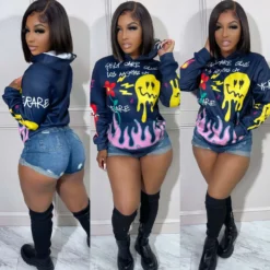 Fall Winter Signature Print Plus Size Hoodies With Pockets