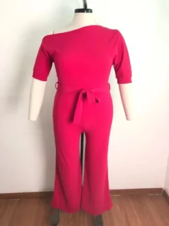 Summer Plus Size Pink Slash Shoulder Formal Jumpsuit -Plus Size Dresses Shop e8a351d157fe84e4