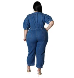 Plus Size Women Summer Short Sleeve Zipper Fashion Washed Denim Jumpsuit -Plus Size Dresses Shop e8b4ef55814f6b80
