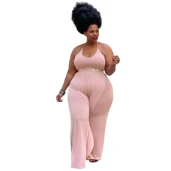 Plus Size Women's Solid Color Sexy Sling Ruffle Drape Jumpsuit -Plus Size Dresses Shop e90acb7e6f9ca6ed