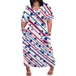 Women's Printed V-Neck Short-Sleeved Loose Pocket Dress -Plus Size Dresses Shop ea1ed4a569b4ae8a