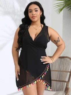 Plus Size Women Irregular Tassel Crossover Lace-Up Beach Skirt -Plus Size Dresses Shop ea96a1fc98f0a690